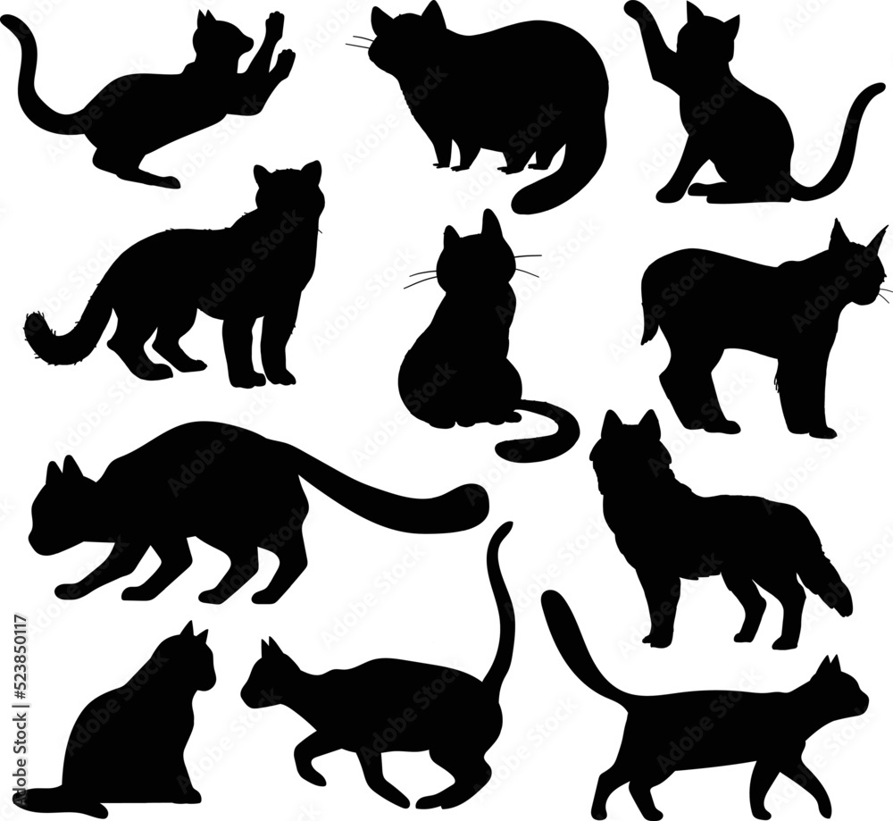 Domestic Cat Breeds Flat isolated Vector Silhouettes