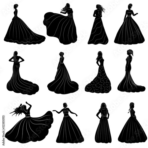princess silhouette collection isolated, vector