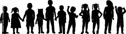silhouette kids holding hands isolated, vector