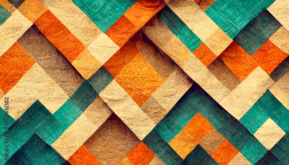 Fototapeta premium 3D Render close up shot of indian fabric with colorful pattern. Abstract background.