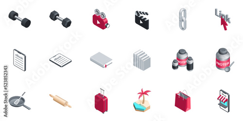 fitness isometric vector set