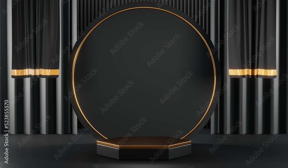 3D rendering of blank product background for cream cosmetics Modern black podium background 3D rendering of blank product background for cream cosmetics Modern black podium background