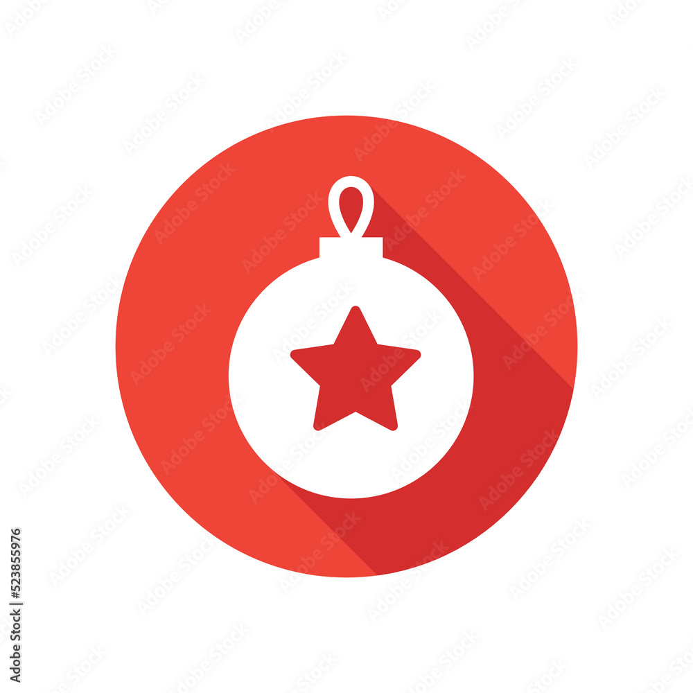 Ball christmas decoration icon isolated, round button, long shadow style. Ball christmas decoration icon isolated, round button, long shadow style.