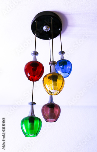 Fotografia Hanging 60's style glass chandelier at home