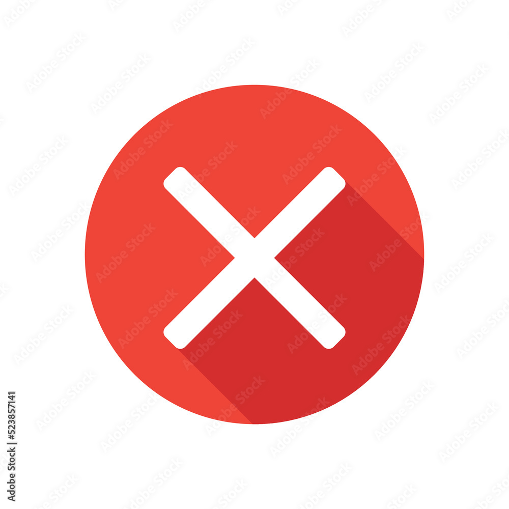 Delete icon isolated, round button, long shadow style. Delete icon isolated, round button, long shadow style.
