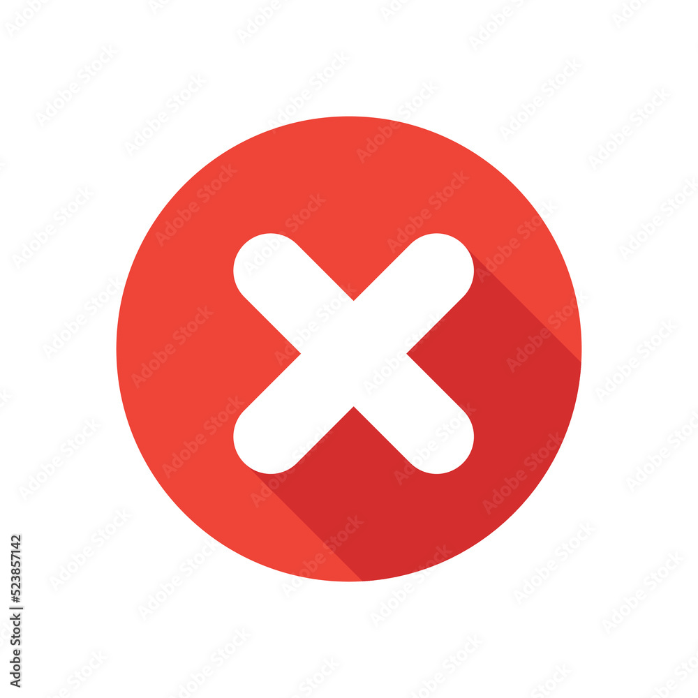 Delete flat icon, round button, long shadow style. Delete flat icon, round button, long shadow style.