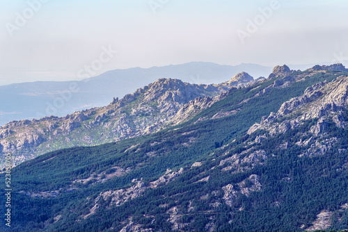 Panoramic view of the mountain range layered in the Community of Madrid, Spain.