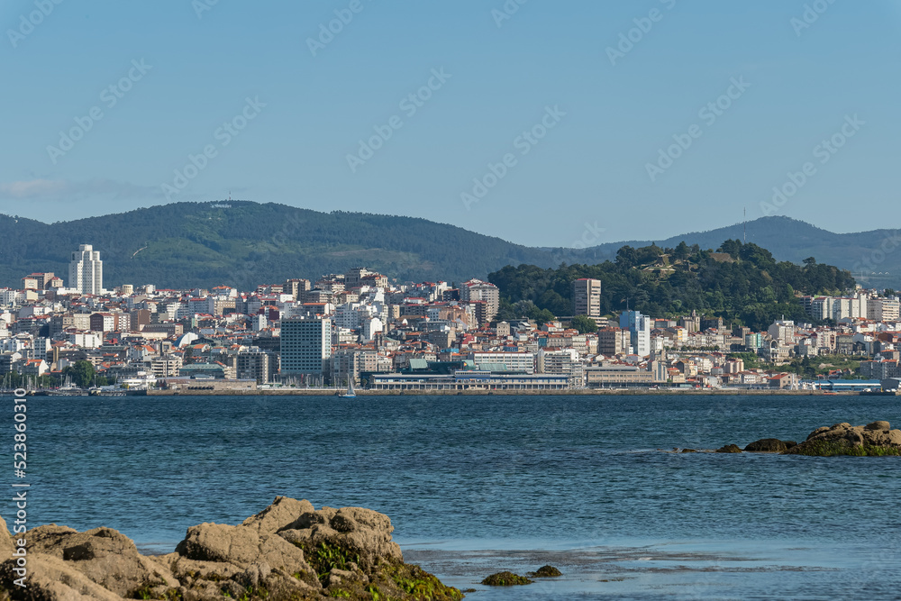 Vigo city in Spain from the estuary in front in spring