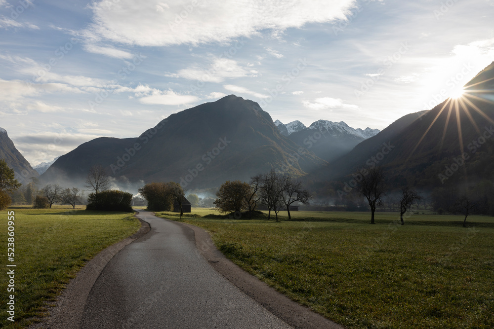 Fototapeta premium Morning in the Valley of Bovec Slovenia