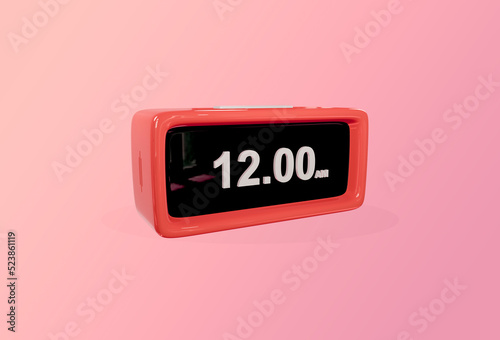 Red Color Digital alarm clock 3D rendering