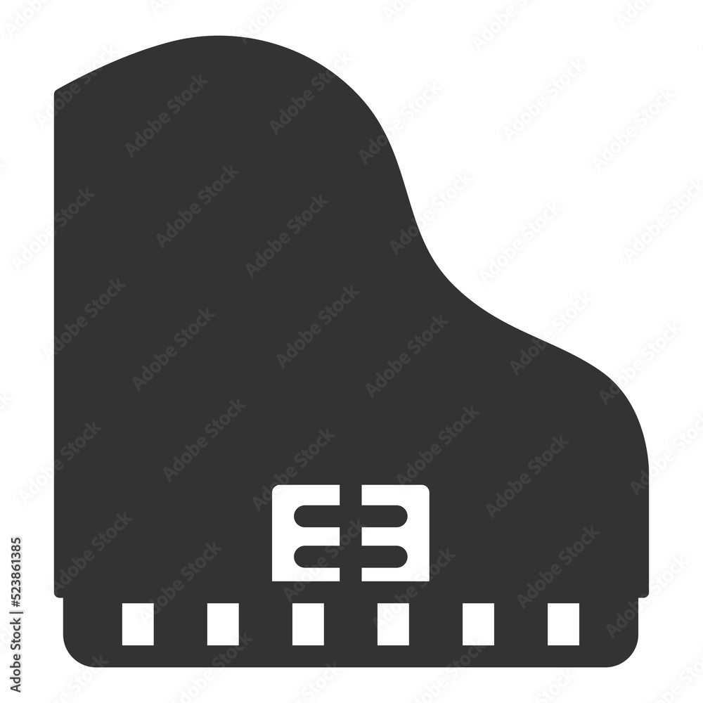 Piano and musical notation, top view - icon, illustration on white background, glyph style Piano and musical notation, top view - icon, illustration on white background, glyph style