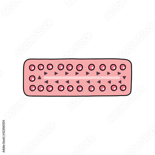 oral contraceptives pills, hormonal birth control pills doodle icon, vector color line illustration