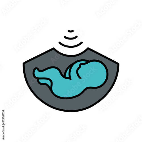 pregnancy ultrasound doodle icon, vector color line illustration