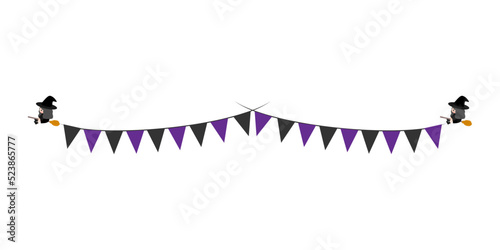 Cartoon Halloween decorative border with witch and triangle string design. Isolated on white background, flat design, EPS 10 vector