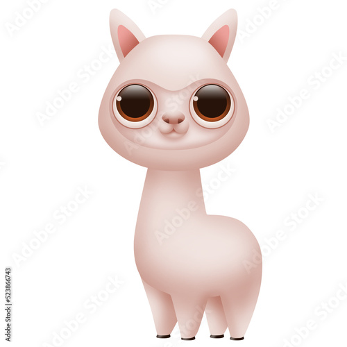 Cartoon fluffy alpaca isolated on white background. Cute illustration.