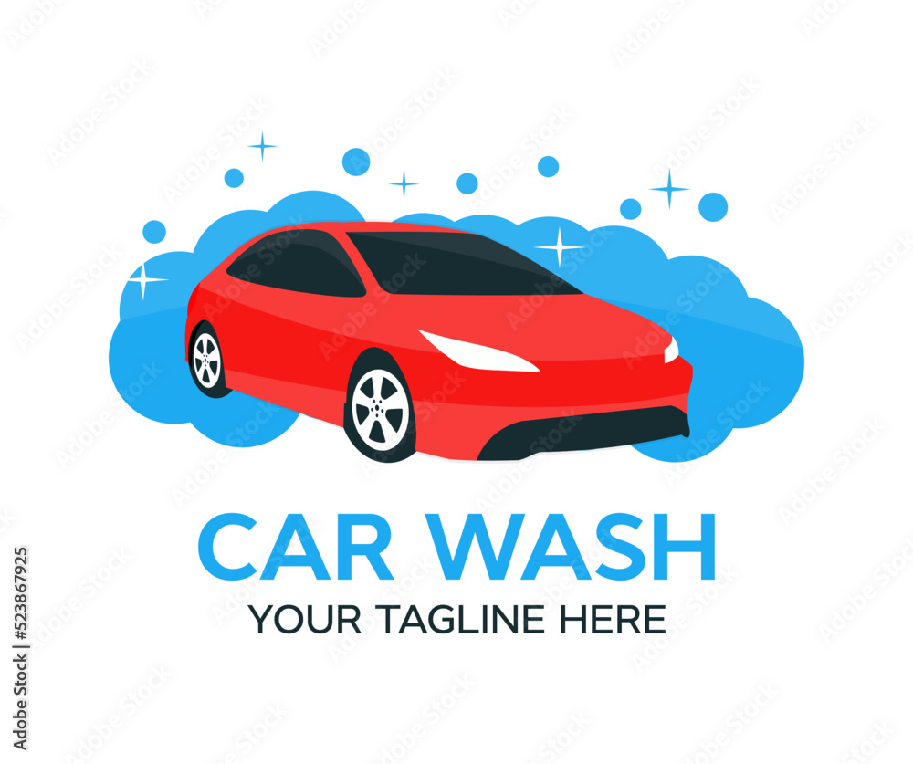 Car Wash Business, Auto Chrompolitur, foam soap, water, detailing, cleaning logo design. High pressure sprayer. Clean car concept. Car wash outdoor vector design and illustration.

