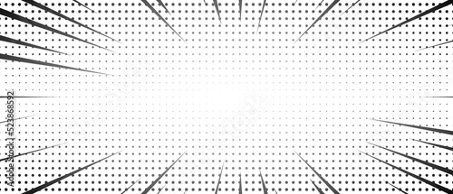 Abstract comic zoom motion lines with halftone background. Modern illustration. photo