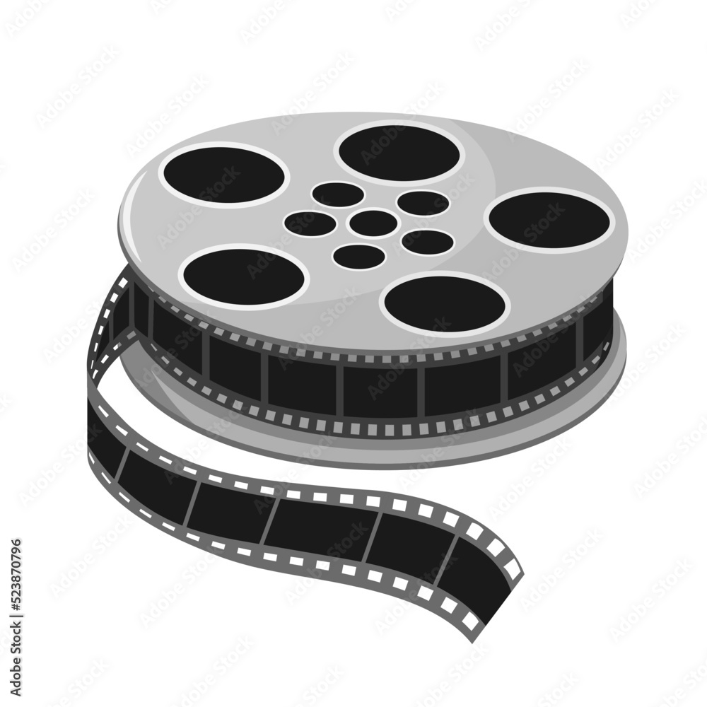Movie film reel. Filmstrip roll monochrome vector illustration.