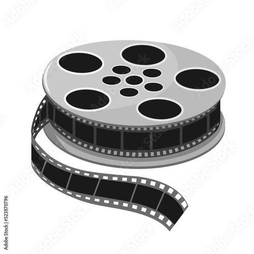 Movie film reel. Filmstrip roll monochrome vector illustration.