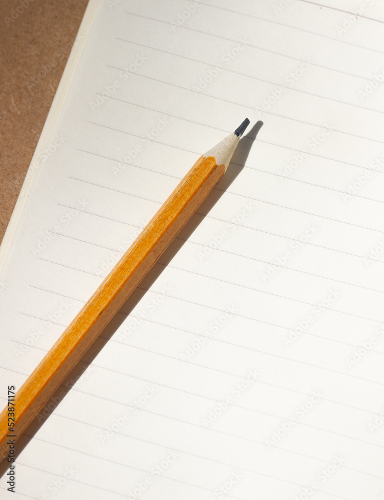 Graphite pencil on a blank sheet of paper in a ruler Graphite pencil on a blank sheet of paper in a ruler