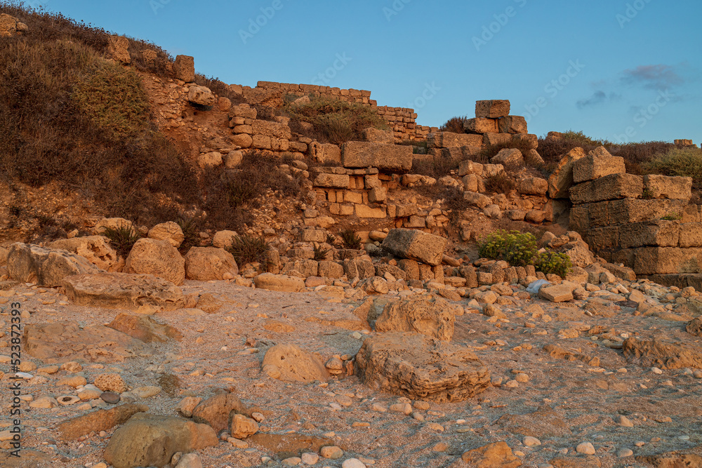 Haifa, Israel, August 13, 2022, Tel Dor Park. Ruins of the ancient city of Dor in the Sharon field