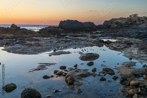 Haifa, Israel, August 13, 2022, Tel Dor Park. Ruins of the ancient city of Dor in the Sharon field photo