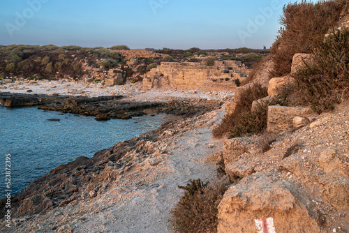 Haifa, Israel, August 13, 2022, Tel Dor Park. Ruins of the ancient city of Dor in the Sharon field photo