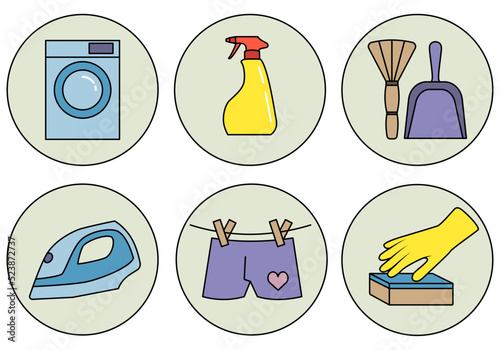 A set of icons about cleaning the house in a linear illustration photo