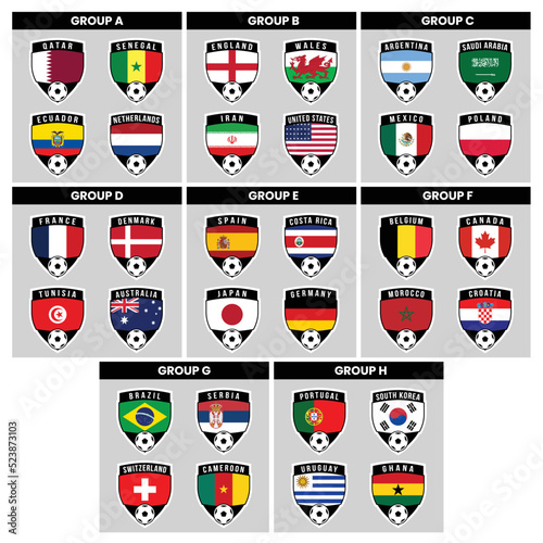 Shield Team Badges for All Countries in Football Tournament
