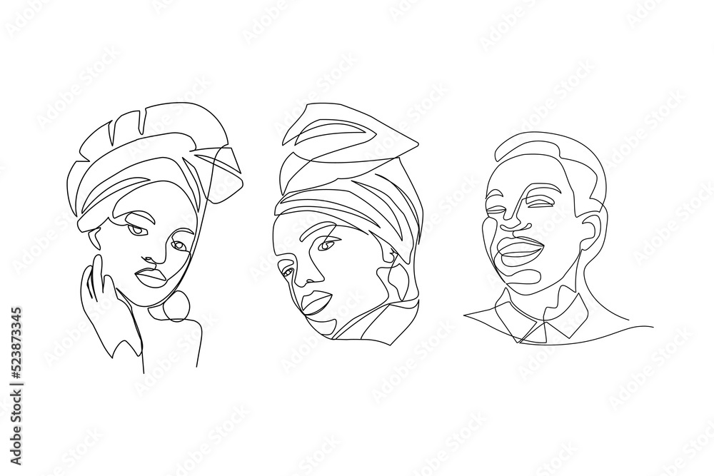 Vector illustration of portraits of african women painted in line art style Vector illustration of portraits of african women painted in line art style