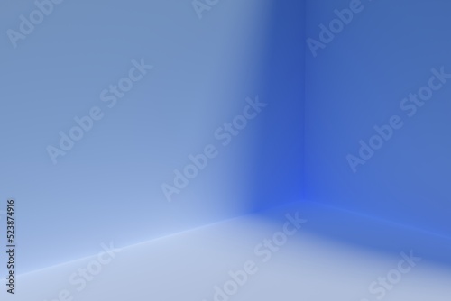 Empty blue room with corner  light and shadows for product presentation or background  3d render