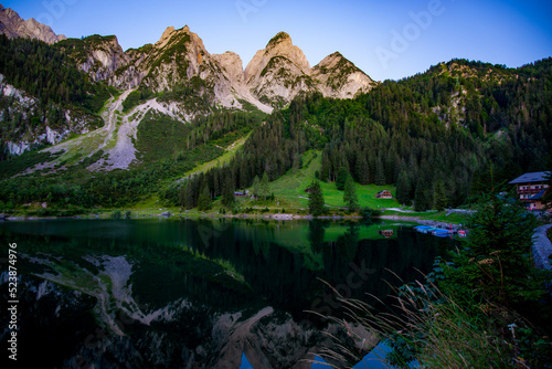 Sunrise in the Alps Gosausee. Austria.