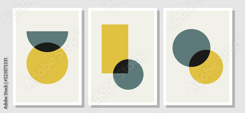 Vector posters wall art with geometric abstract shapes. Art in boho style. Mid-century modern minimalist art print. Organic natural form	