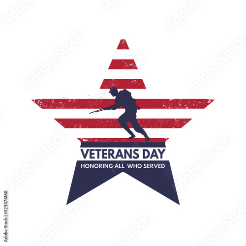 veterans day,soldier on the background of the flag. Honoring all who served