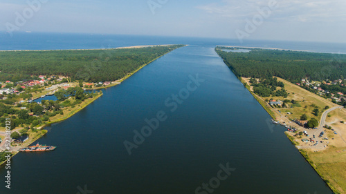 Mikoszewo Świbno Prom Ujście Wisły do Bałtyku z Drona