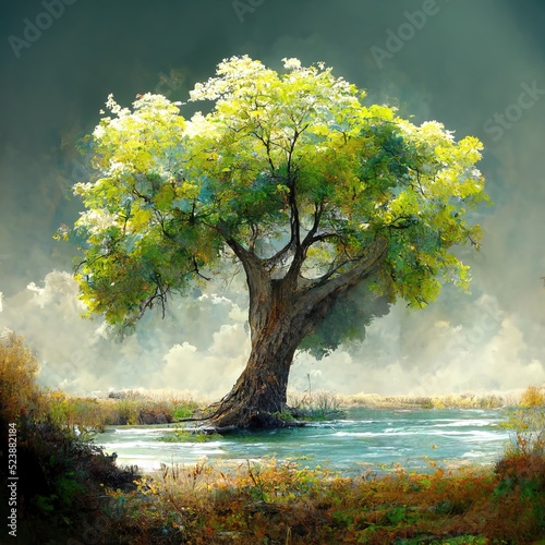Digital painting of a peaceful nature scene, Illustration