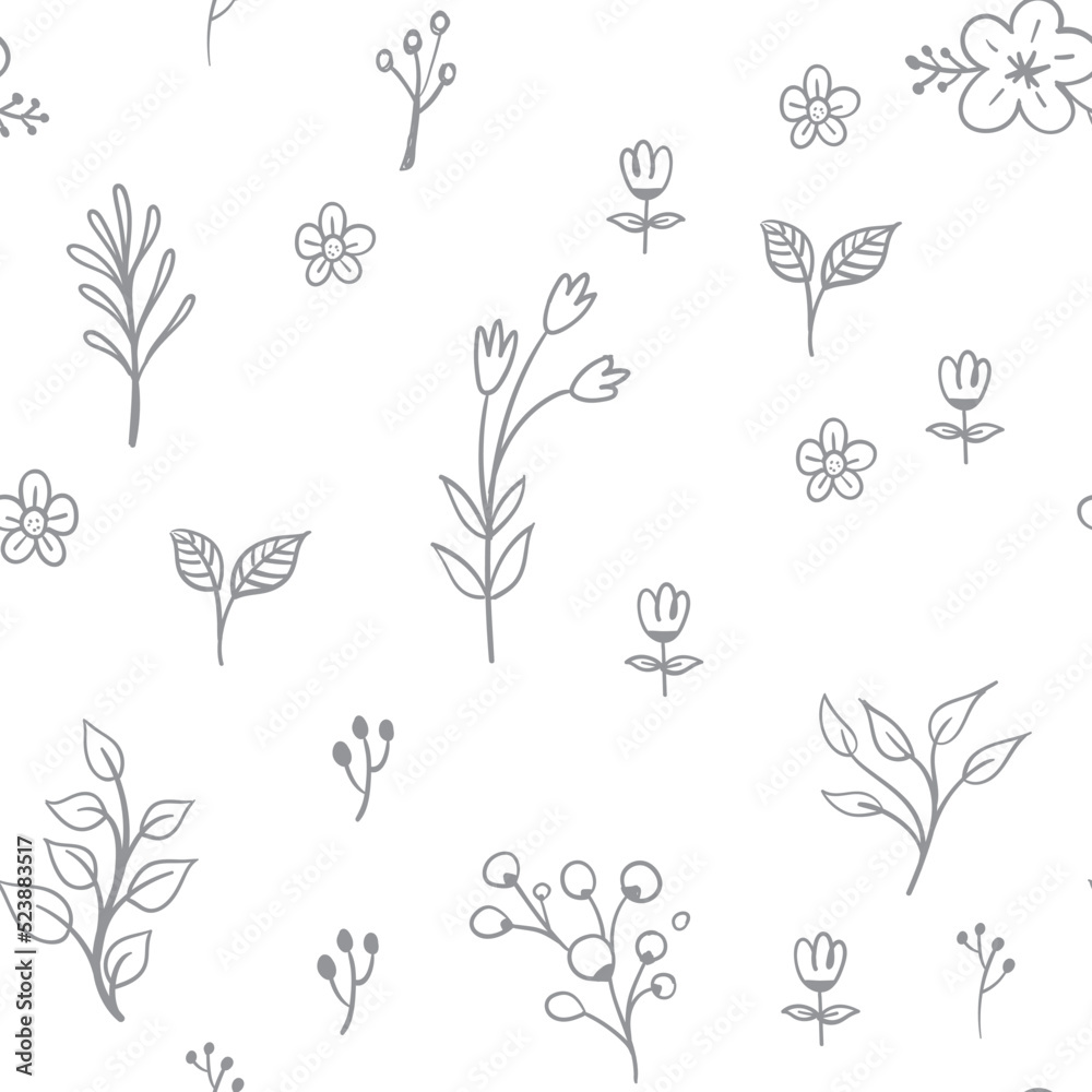 Vector leaves seamless pattern. Random plants texture background. Sketched doodles. Vector leaves seamless pattern. Random plants texture background. Sketched doodles.