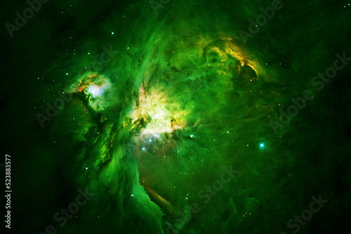 Green space nebula in dark space. Elements of this image furnished by NASA