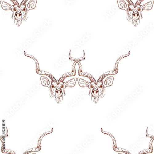 Seamless pattern of hand drawn sketch style gazelle isolated on white background. Vector illustration.