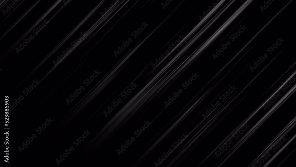 Abstract animation motion design with beautiful diagonal geometric black and white flying luminous stripes with sticks lines of meteorites on a black background in high resolution 4k