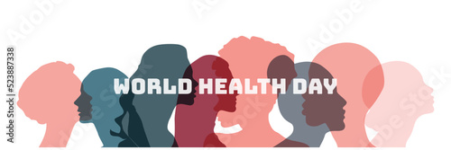 World health Month banner with colorful silhouette womans.