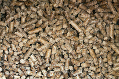 Top view of wooden pellets. 