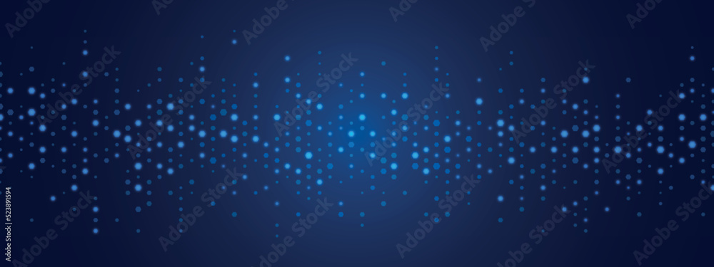 Blue neon abstract geometric background frame. Glow texture of hexagons. Linear pattern of cells, honeycomb. Design of banner, poster website, frame social networks, business. Vector illustration.