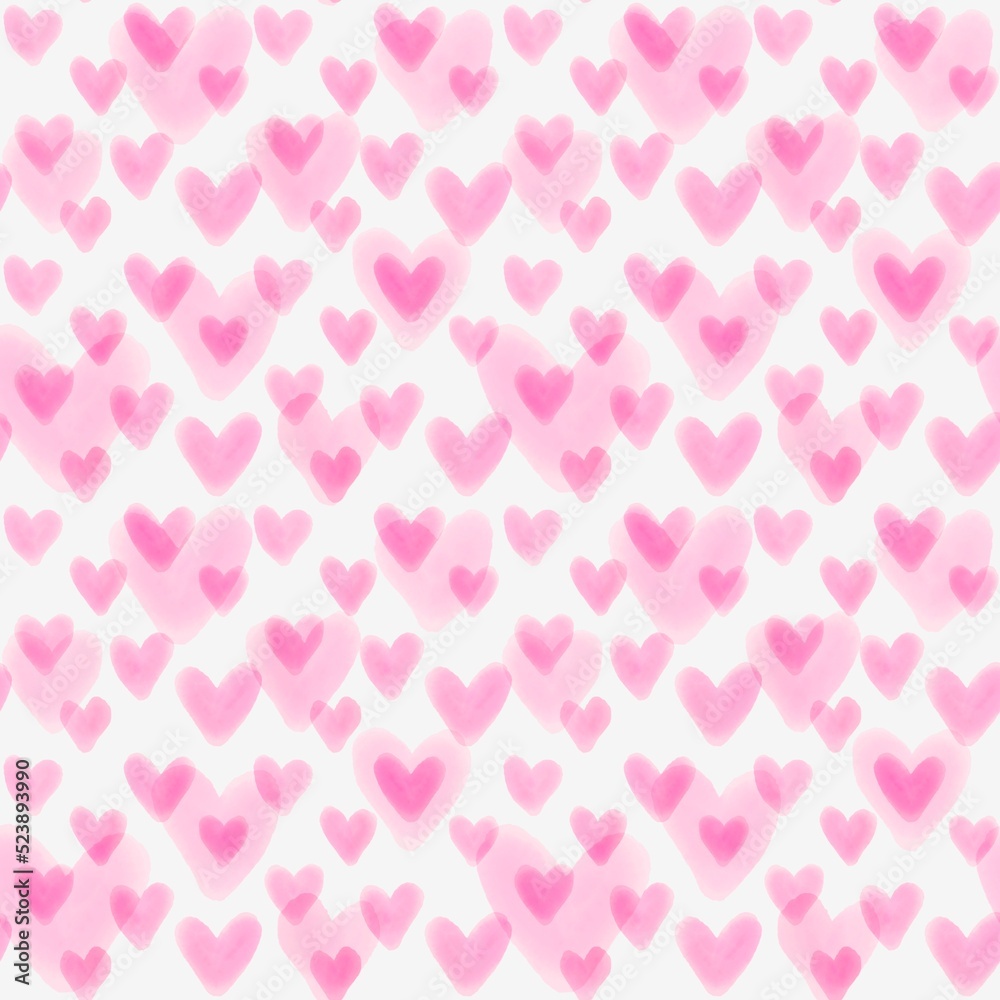 Watercolor valentines seamless hearts pattern for fabrics and packaging and wrapping and clothes print and kids a