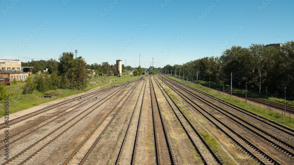 Railway, pictured railway tracks without wagons and locomotives