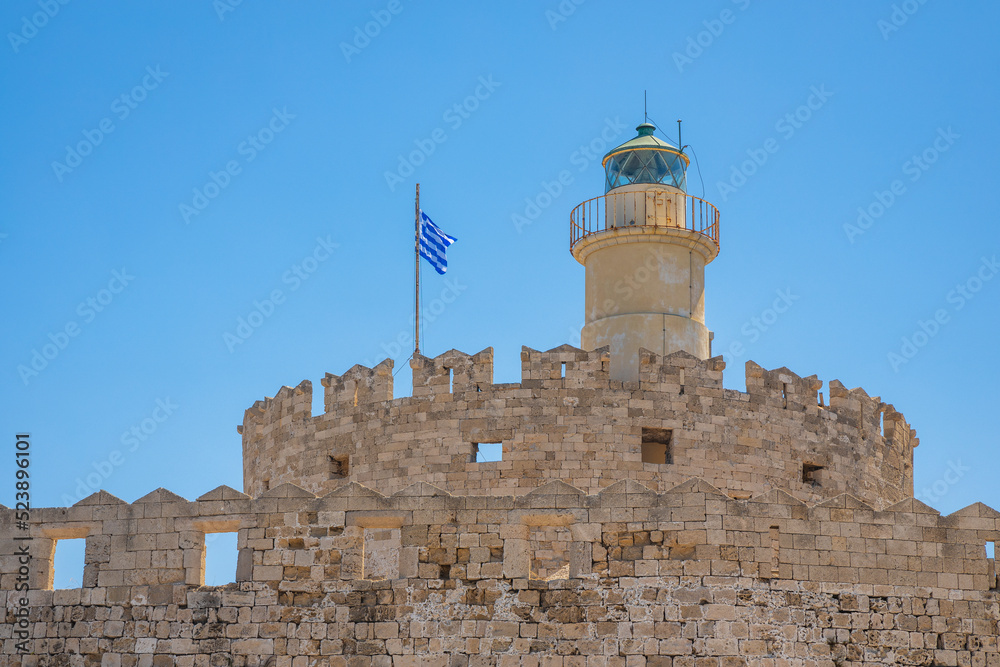 Saint Nicholas Fortress in port of the Rhodes town, Greece, Europe.