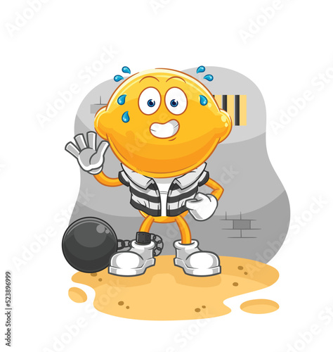 lemon head criminal in jail. cartoon character