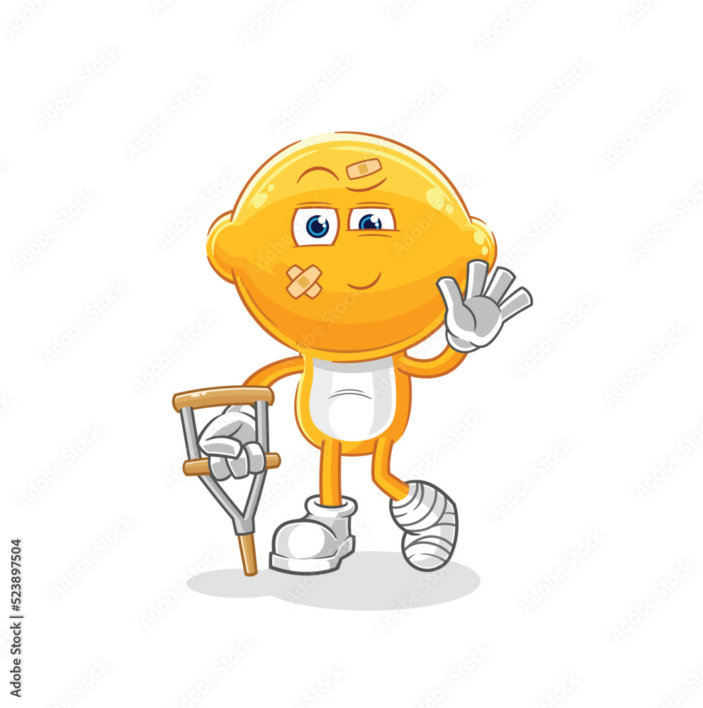 lemon head sick with limping stick. cartoon mascot vector lemon head sick with limping stick. cartoon mascot vector