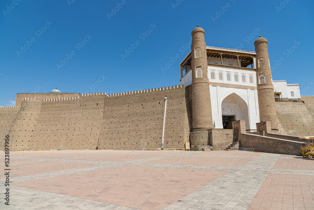 Entrance to the ancient beautiful fortress Ark in Bukhara, Uzbekistan