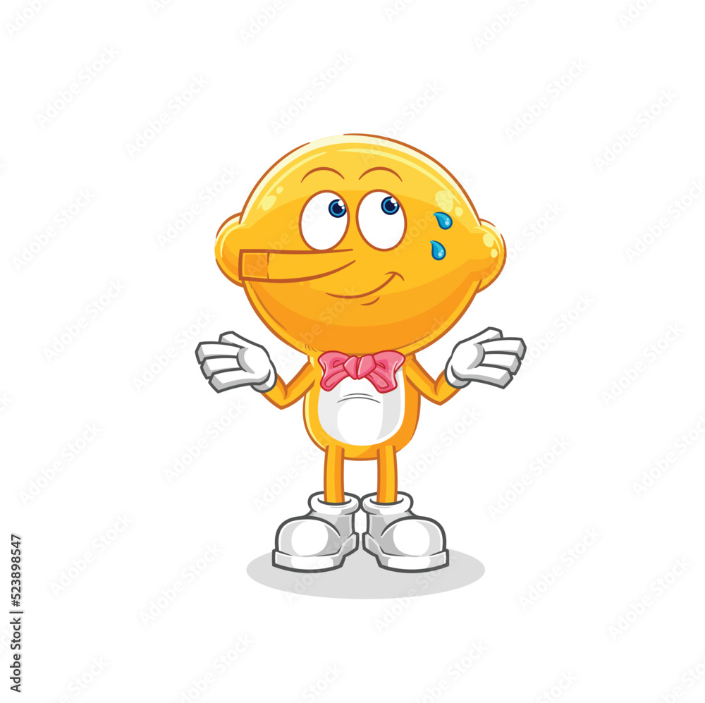 lemon head lie like Pinocchio character. cartoon mascot vector